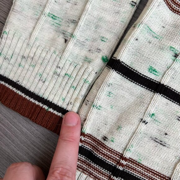 Vtg 70s V Neck Knit Sweater Space Dyed Collegiate Striped Acrylic Retro Size L - Picture 3 of 4